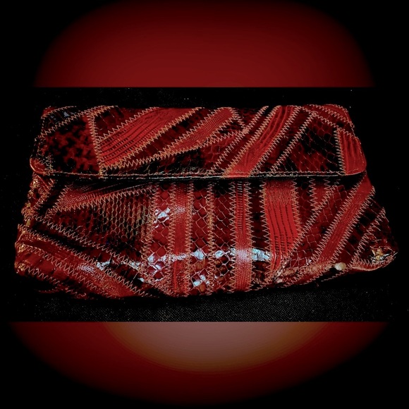 David Mehler For DAME VTG Snake Skin Zipper Shoulder Bag "Shades of Reds" - Picture 1 of 3